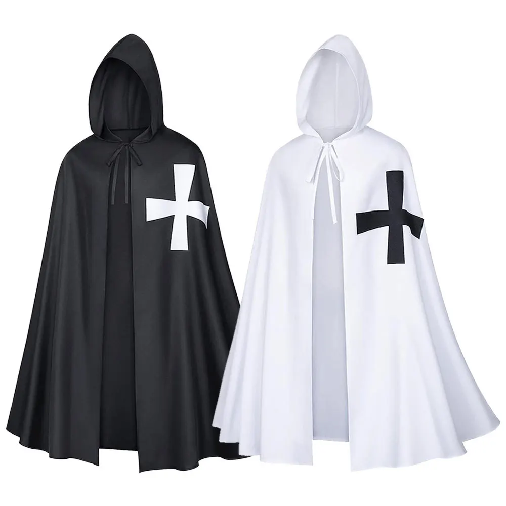 

Medieval Crusader Knights Templar Tunic Costumes Renaissance Halloween Surcoat Warrior Black Plague Cloak Cosplay Crucifix Cape