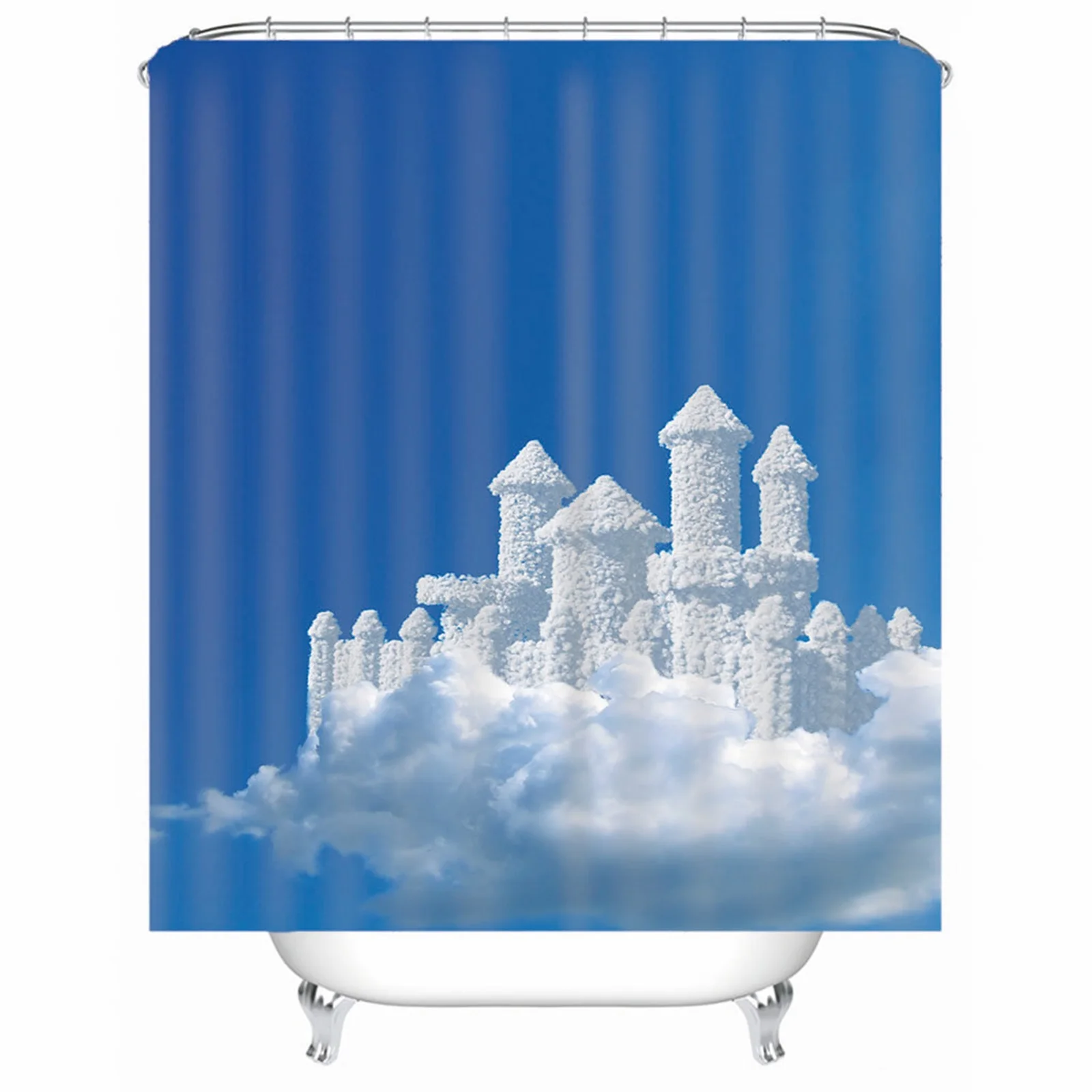 

Shower Curtain Hooks Plastic Polyester Snow Cloud Blue White Mold & Mildew Resistant Waterproofwith Rustproof Grommets Hooks