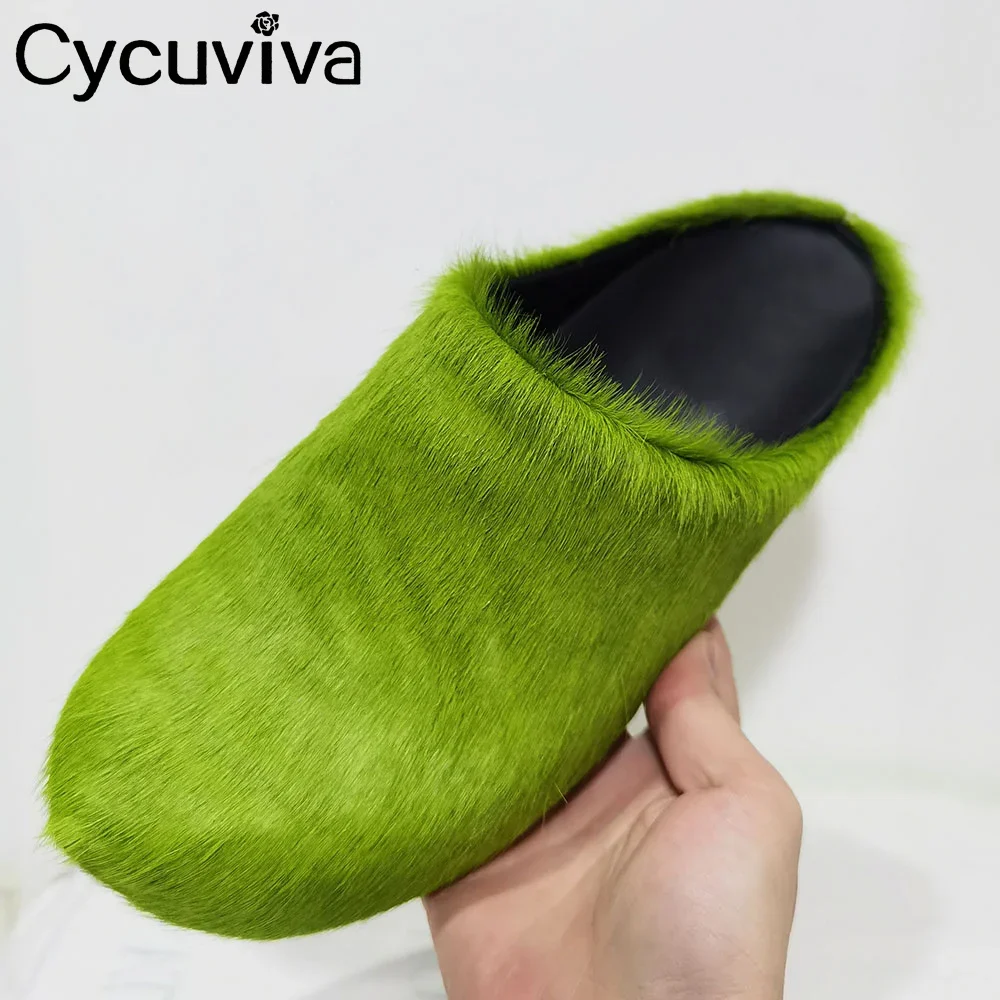 Женские мюли из конского волоса розовые красные или зеленые повседневные летние