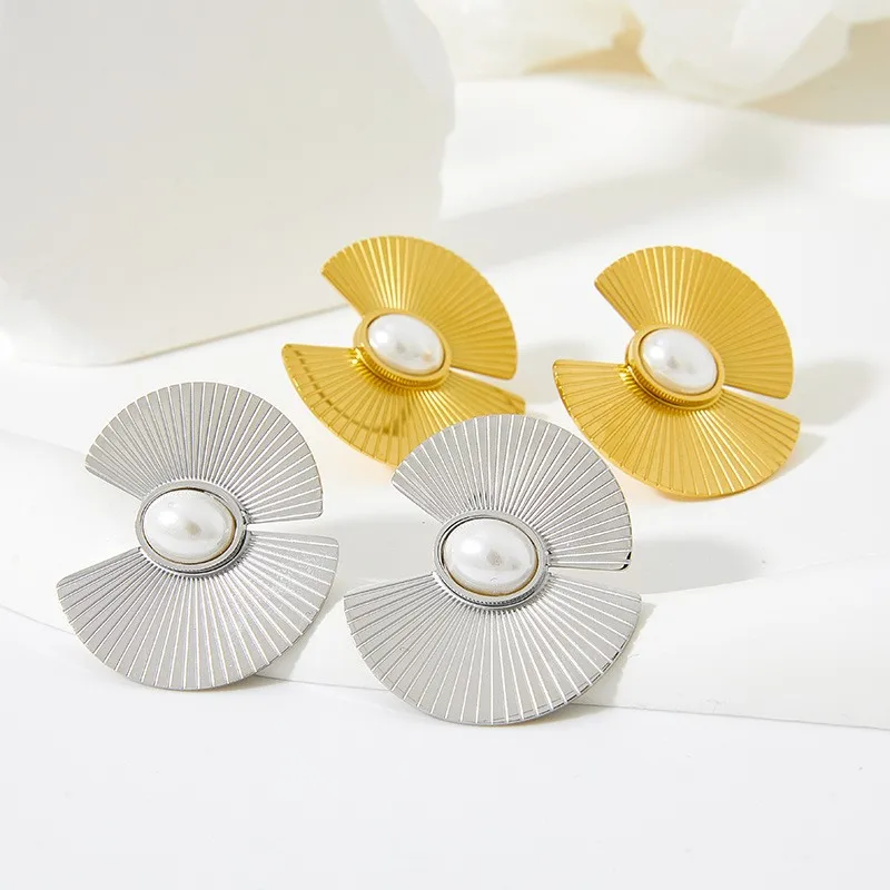 Женские серьги-гвоздики из нержавеющей стали с искусственным жемчугом