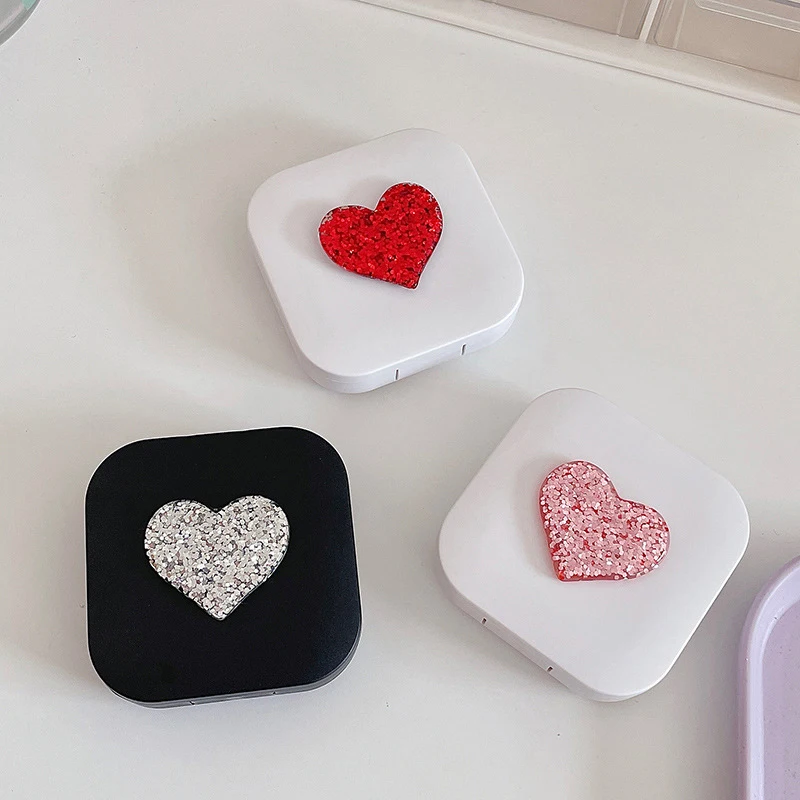 

Travel Easy Carry Storage Container Contact Lens Box Macaron Color Square Love Portable Mirror Companion Box Accessories