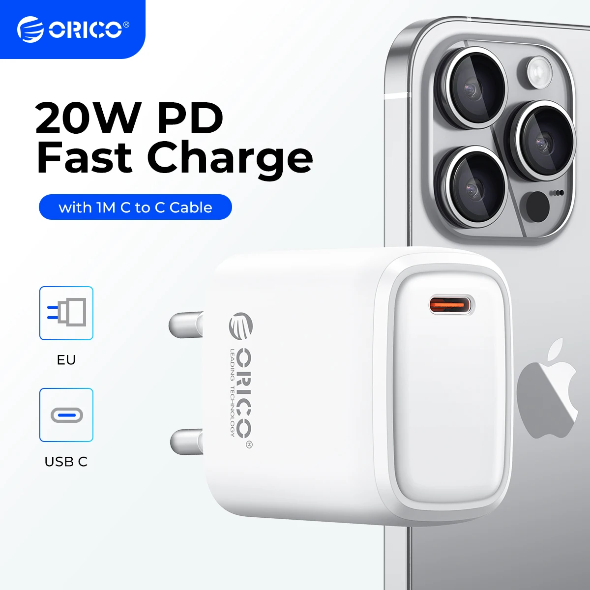Зарядное устройство ORICO USB Type-C с поддержкой быстрой зарядки 20 Вт