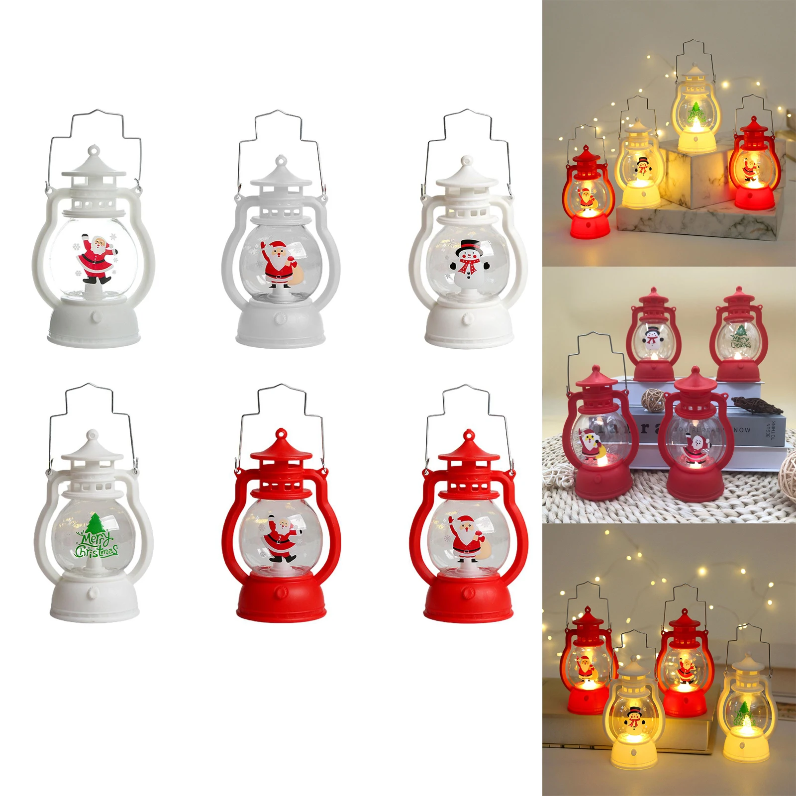 

5X Portable Small Christmas Hanging Light LED Vintage Santa Claus Nostalgic Oil Lamp for Home Xmas Decoration Ornament