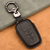 smart genuine leather car key case cover shell protector for toyota corolla prius camry chr c hr rav4 altis land cruiser prado
