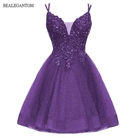 bealegantom short homecoming dresses v neck glitter lace applique formal cocktail graudation prom party gowns qa2022 9