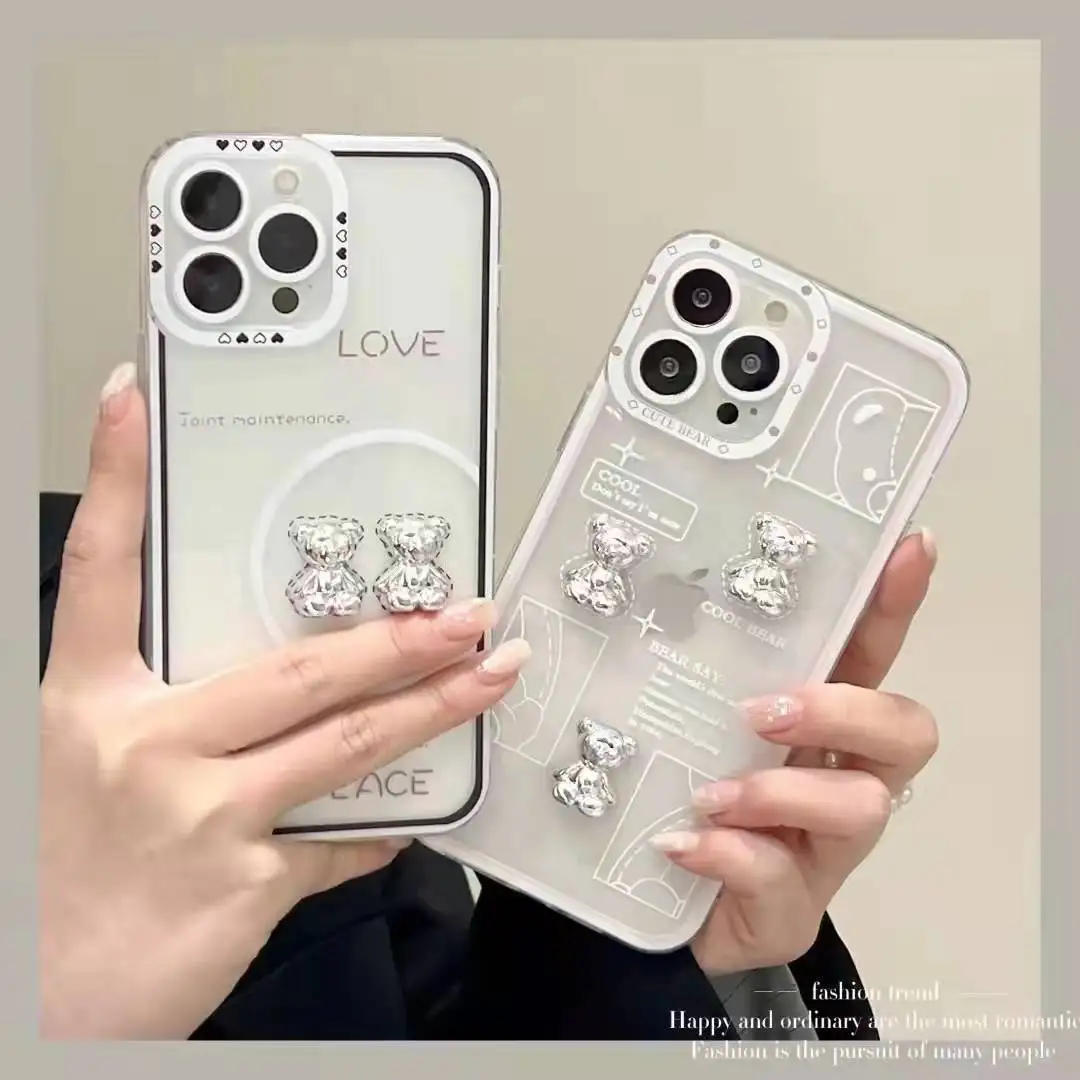 

Чехол для iPhone 13 12 Mini 12 Pro Max, мягкий силиконовый чехол из ТПУ, картонный цветочный медведь