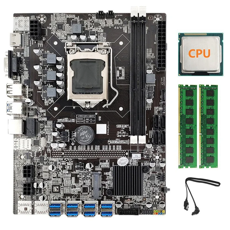 

NEW-ETH B75 Mining Motherboard+Random CPU+2XDDR3 8GB 1600Mhz RAM+ATA Cable LGA1155 8XPCIE to USB B75 Video Card Miner Mining