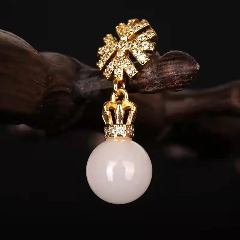 Женские серьги из натурального белого нефрита модные и атмосферные с