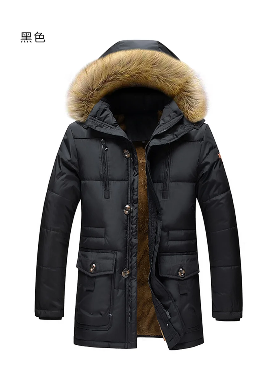 Men's Clothing Velvet Padded Cotton Coat Fur Collar Warm Clothing Winter Coat for The Elderly Oversized Cotton-padded Men
