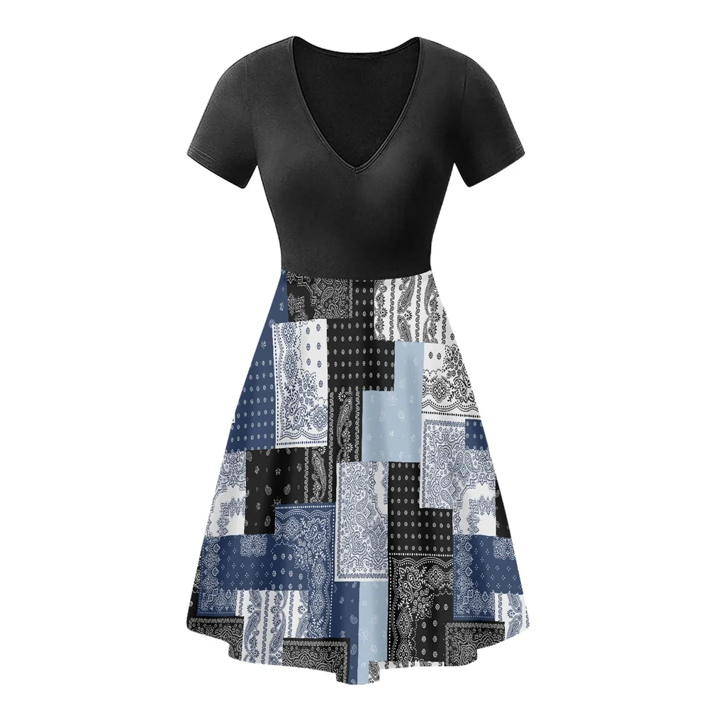 Платье-туника средней длины с V-образным вырезом и коротким рукавом | Женская