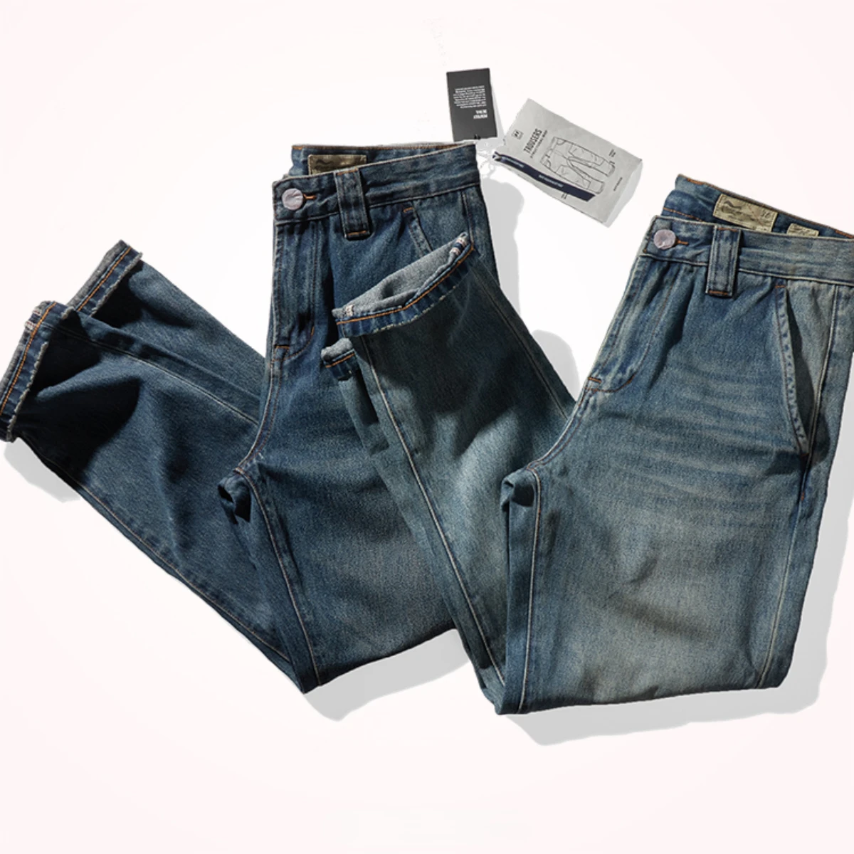 

American heavy retro jeans men's straight cone 2022 autumn and winter new Amikaji old pants