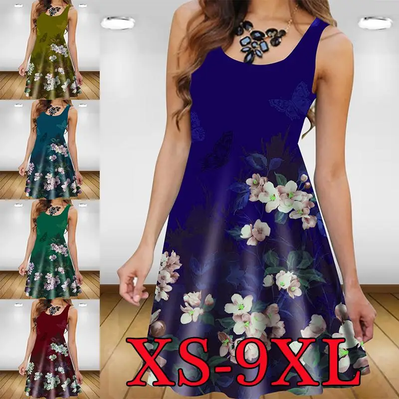 

Women's2022SummerSexyDressCasualFashionPrintSleevelessDressPlusSizeDressesXS-9XL