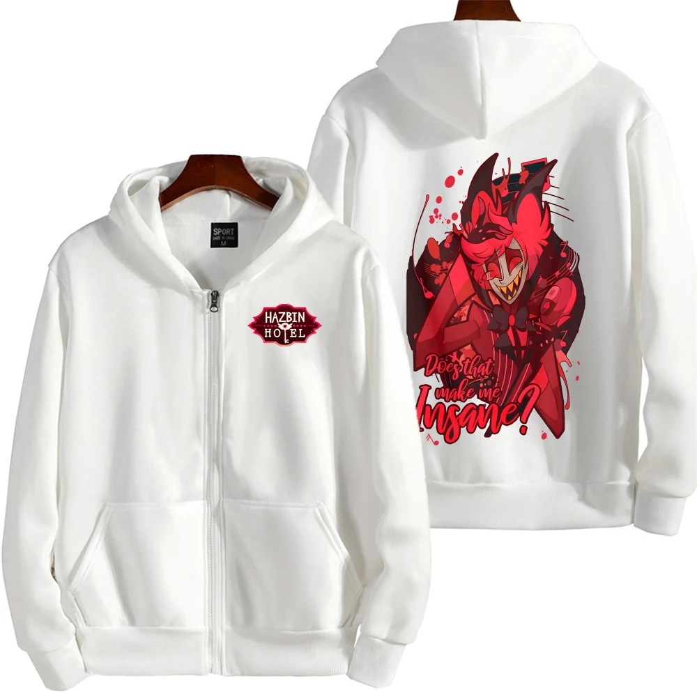 Alastor Hazbin Hotel белая мужская толстовка на молнии весенне-осенняя женская большого
