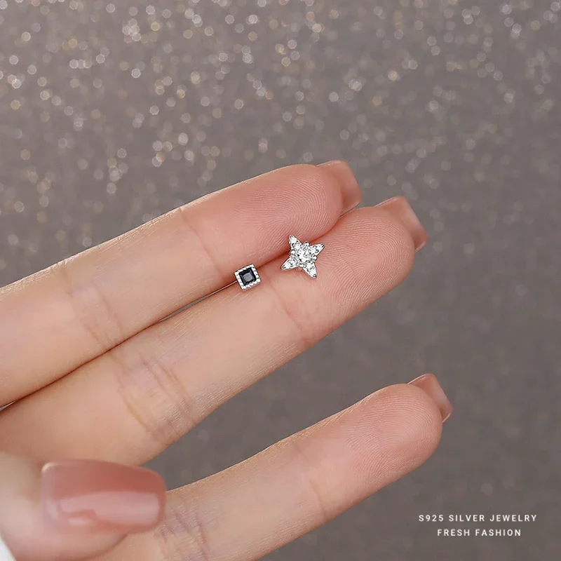 SOFTPIG настоящее серебро 925 пробы с цирконием и звездами квадратные