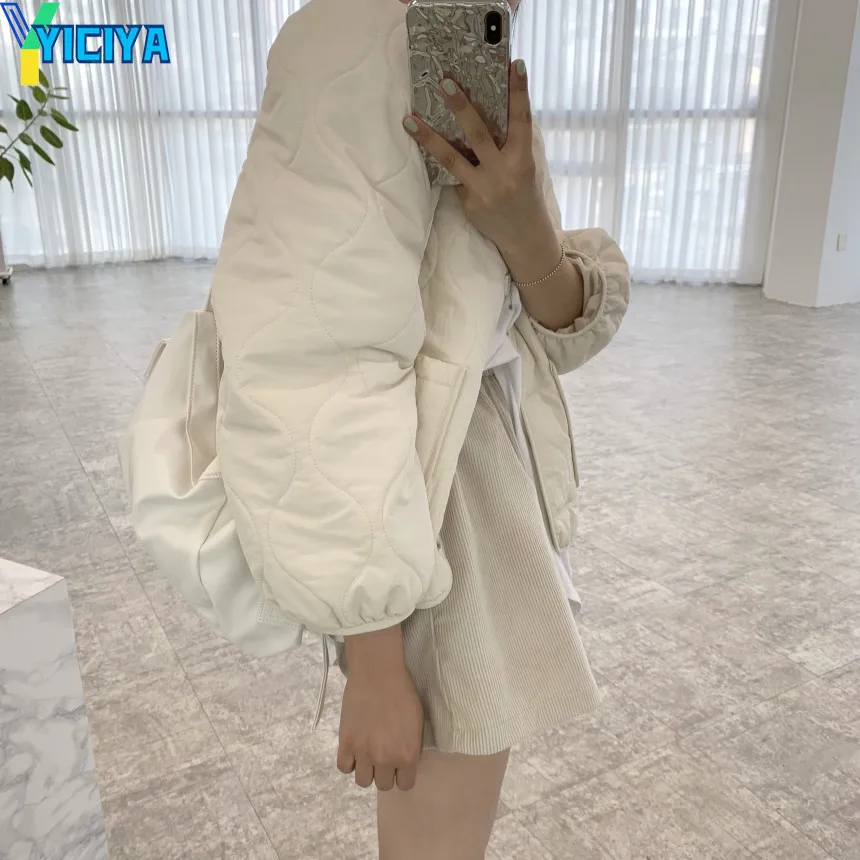 YICIYA Elegant Solid Short Jacket For Women 2023 New Autumn Winter Parkas Loose Fashion Casual V-neck Basic Coat Female Clothing