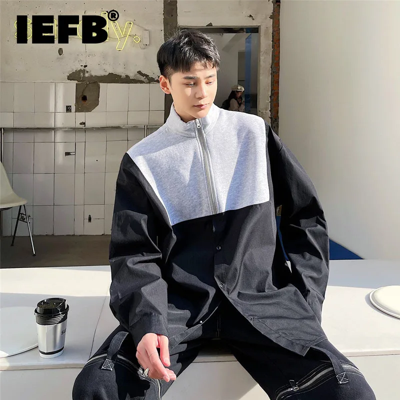 

Корейские модные мужские рубашки IEFB, сшитые цветные мужские пуловеры, повседневные пальто с полумолнией, Весенняя мода 2023, новинка 9A7500