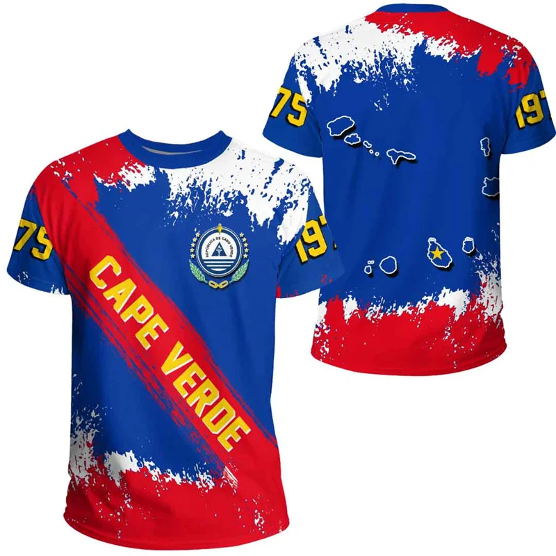Фото Футболка с 3D-принтом RepublicOf Cabo Verde Flag Map Cabo Verde Coat Of Arms Графические футболки для мужчин Винтажные футболки с короткими рукавами №5