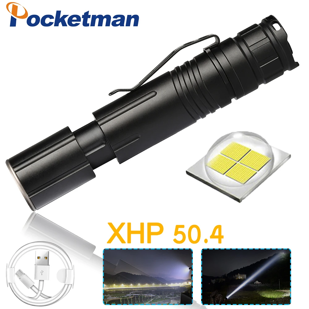 

Super Bright Pocket-sized XHP50 LED Flashlight USB Rechargeable Flashlights Tactical Flashlight Waterproof Zoom Torch