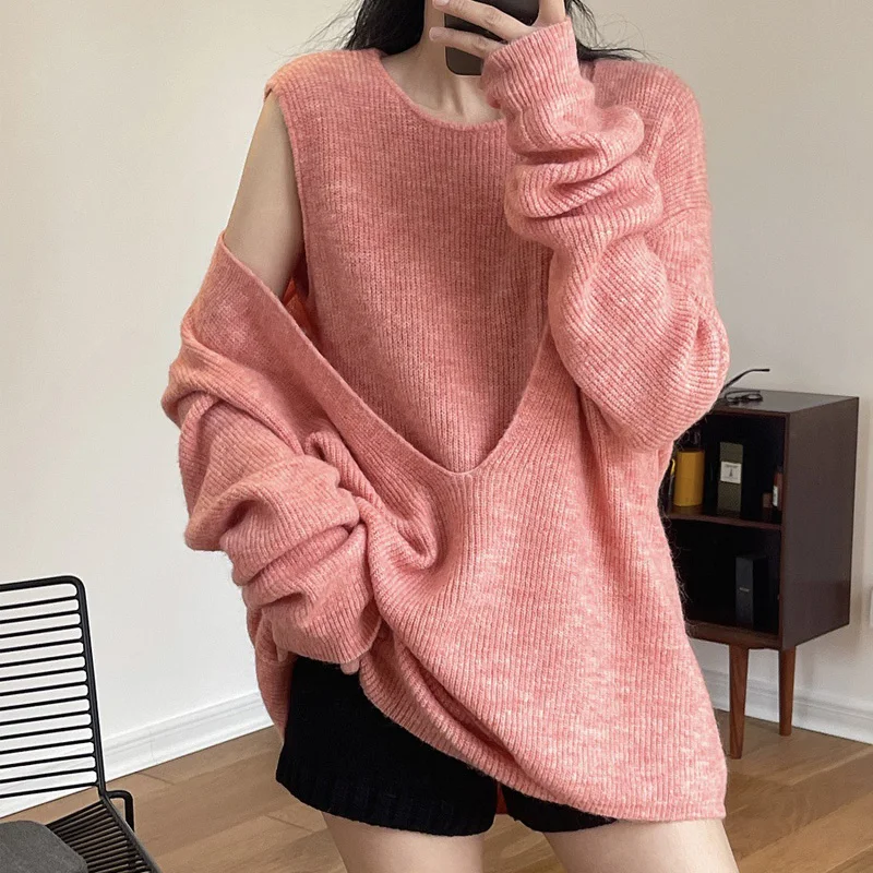 

Женский Повседневный Однотонный свитер с V-образным вырезом и длинными рукавами