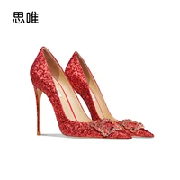womens real leather square rhinestone butterfly knot pumps pointed toe thin heel shallow sexy wedding dress party high heels