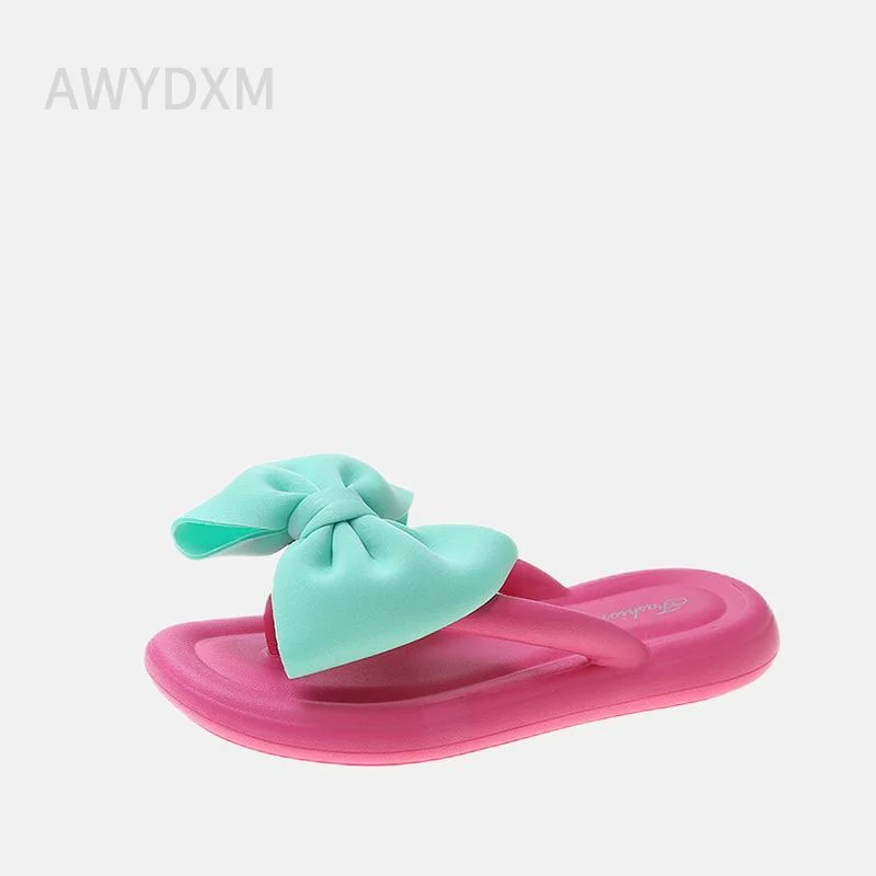 

Шлепанцы женские на платформе, Нескользящие сандалии на плоской подошве, с бантом, удобная повседневная обувь для ванной, лето 2022