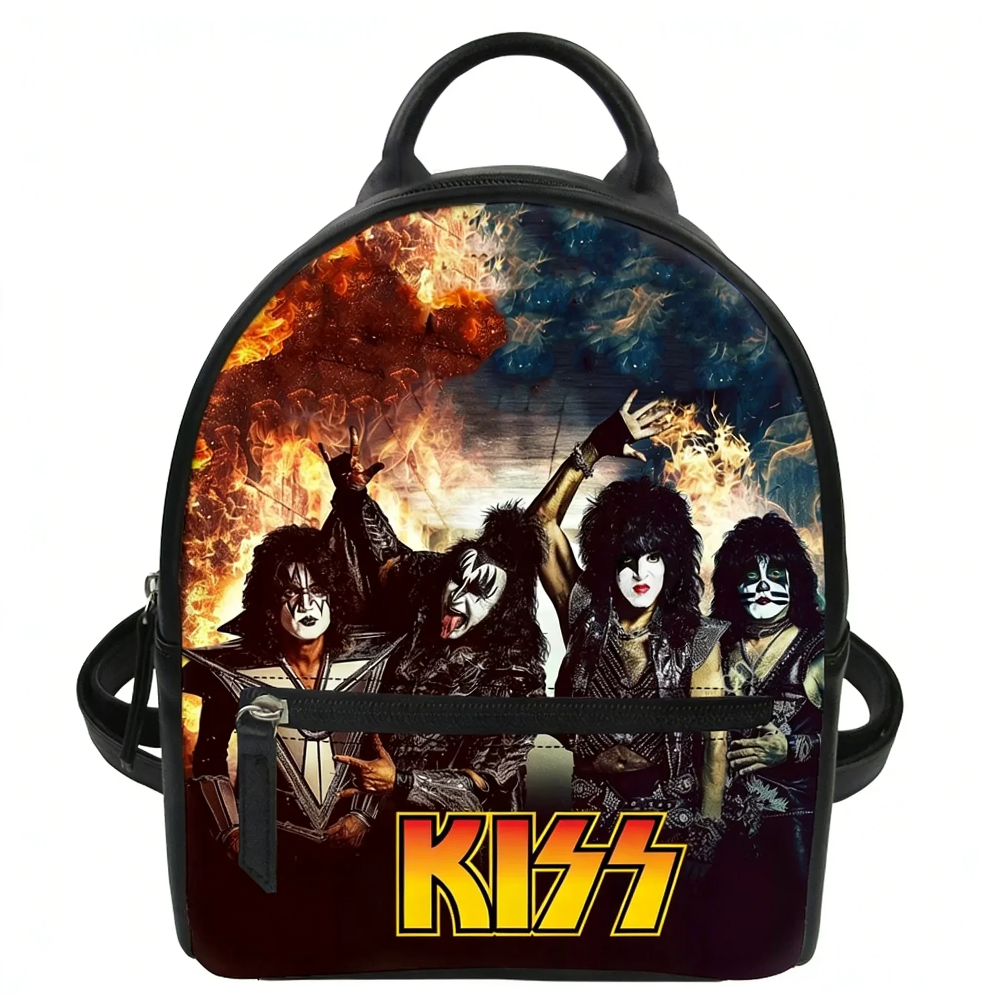 Фото Рюкзак-сумка Kiss Rock Band на заказ для женщин, винтажный рок-стиль, школьный рюкзак, двойная плечевая сумка, мини-рюкзак, кожаная дорожная сумка. №2