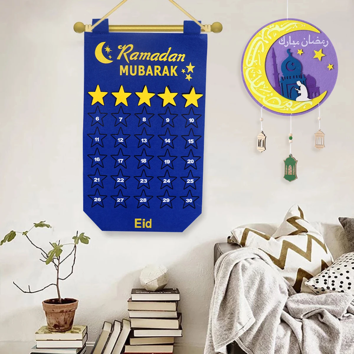 

Eid Mubarak DIY фетровый календарь обратный отсчет фотография для дома исламский мусульманский декор для вечеринки Рамадан кареем Ид Аль Адха под...