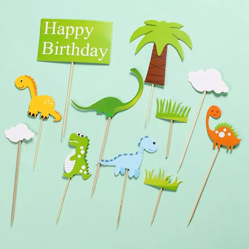 

Мультяшный динозавр торт Топпер кокосовое дерево Фотофон Детский динозавр на день рождения Аксессуары для торта