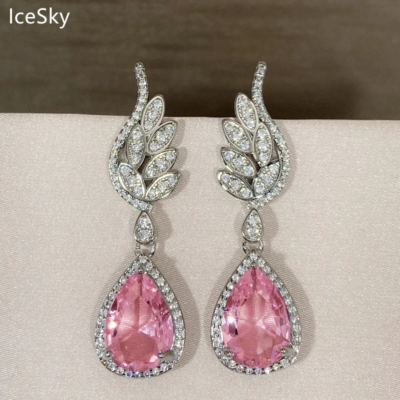 

2022 Silver Inlaid Pink Crystal Exquisite Simple Women Earrings Rose Earrings Are Sold Directly By Furong Stone Manufacturers