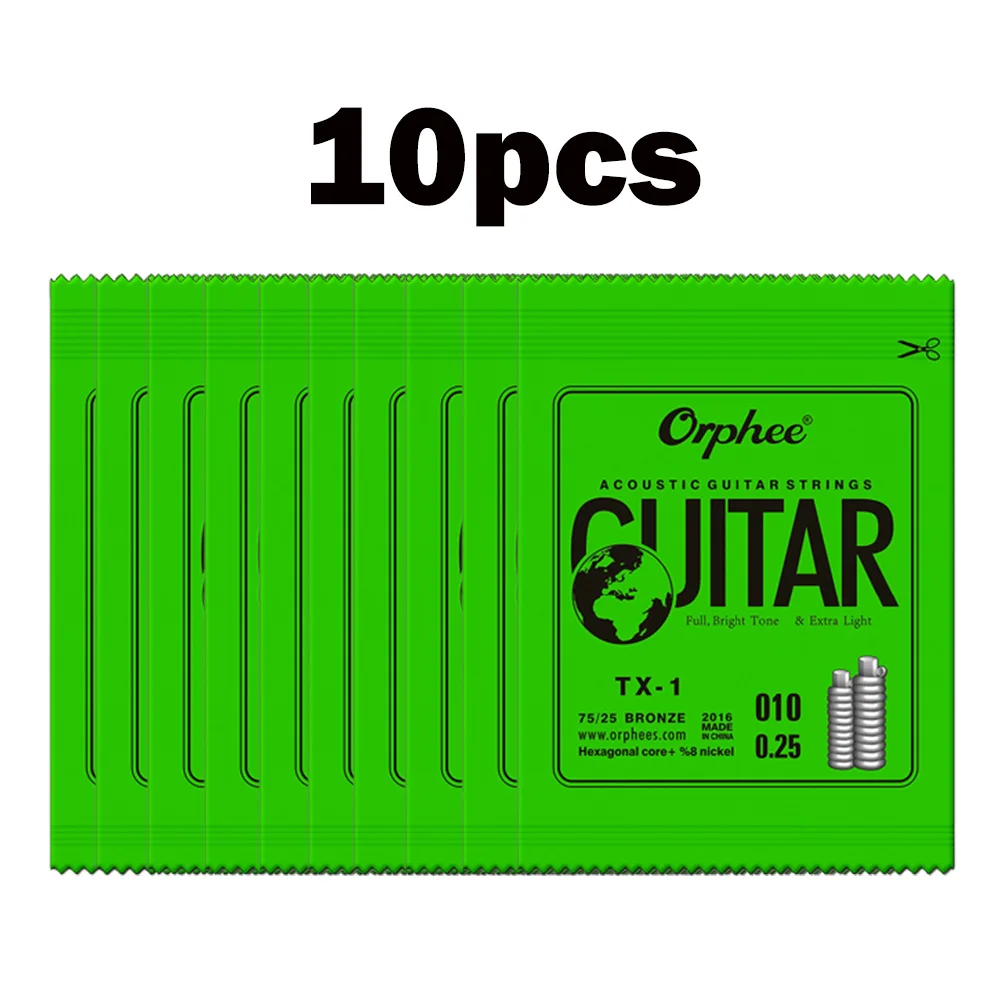 

10Pcs Orphee Single Strings For Acoustic Guitar 1st E-String(.010) Replacement High-carbon Steel Core 0.25mm / .010in
