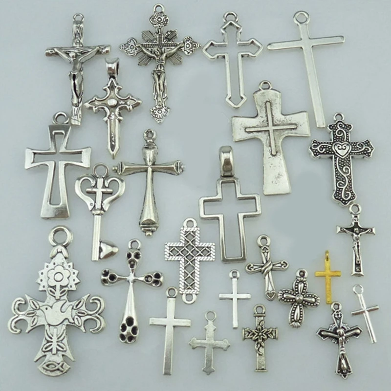 

25pcs Retro Cross Necklace Making Pendant for Women Faith Bracelet Making Supplies Pendant Gift for Birthday Drop Shipping