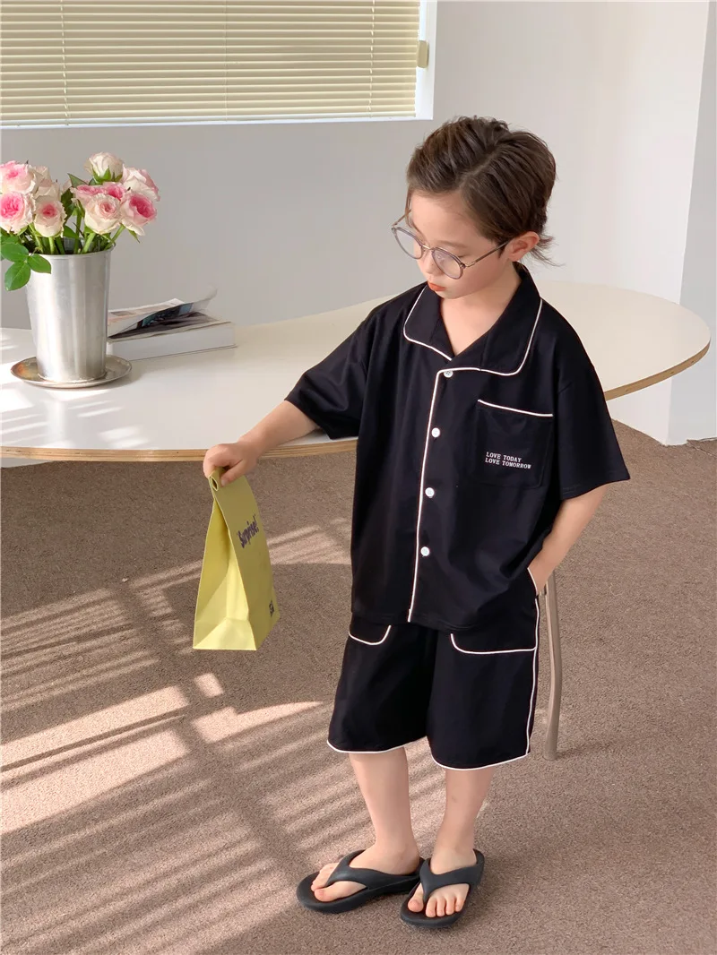 

Children Clothing Set Homewear 2023 Summer New Fashionable Korean Style Boys and Girls Casual Simple Two Piece Baby Pajamas Set
