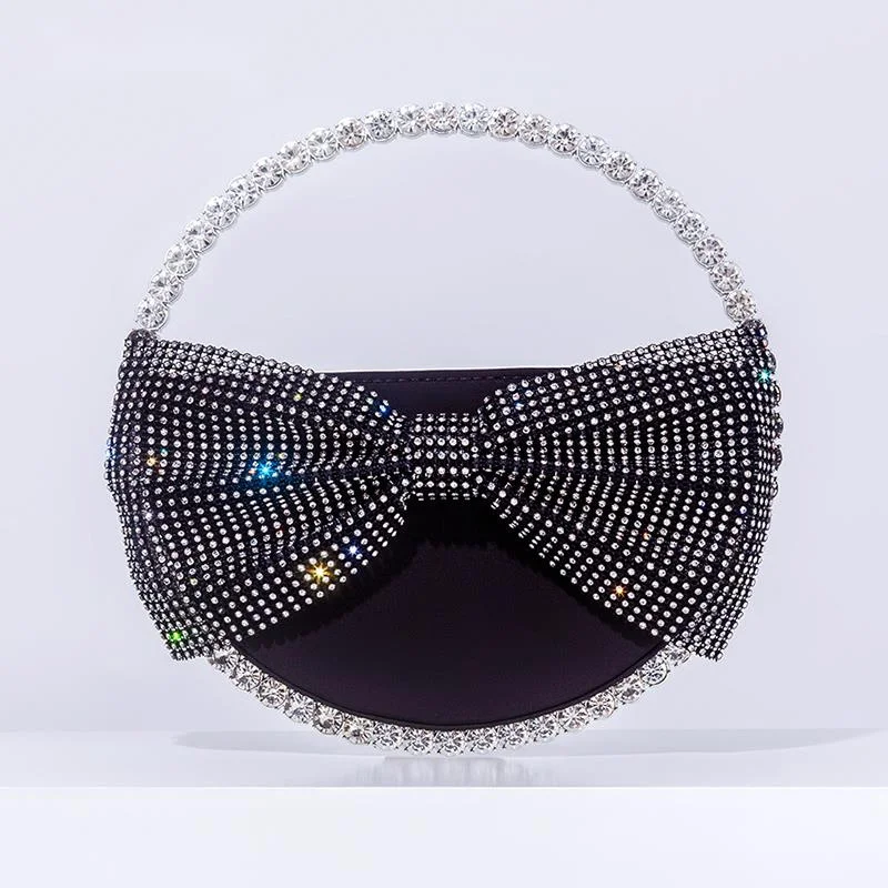 

Round Bow Diamond Evening Bag Women New Party Glittering Crystal Clutch Purses And Handbags Designer Luxury Wallets High Quality