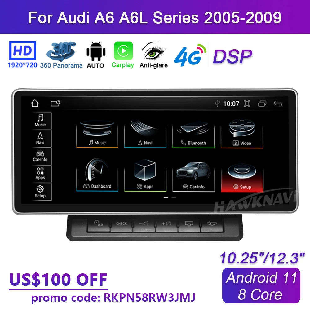 

Автомагнитола для Audi A6 A6L 10,25-12,3, 2005 дюйма, Android 11