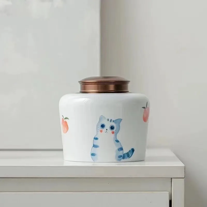 

Cute Ceramic Mini Cat Exclusive Urns Pet Burial Containers Funerary Coffin Reliquaries for Ashes Deceased Pets Memories Grave