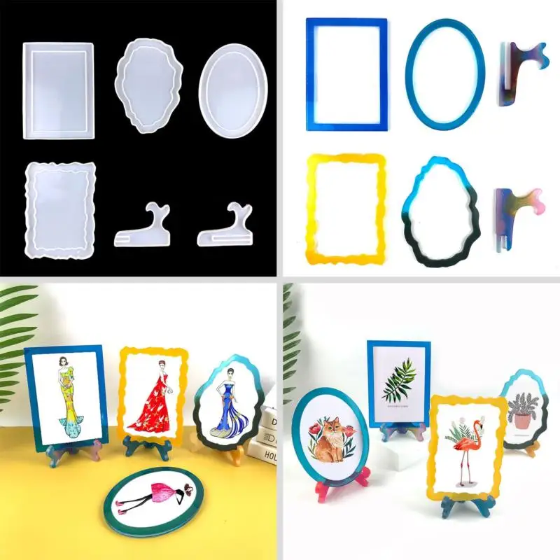 

Photo Frame with Holder Resin Mold Picture Stand Silicone Mold DIY Epoxy Making Lace Photo Frame Bracket Set Ornaments