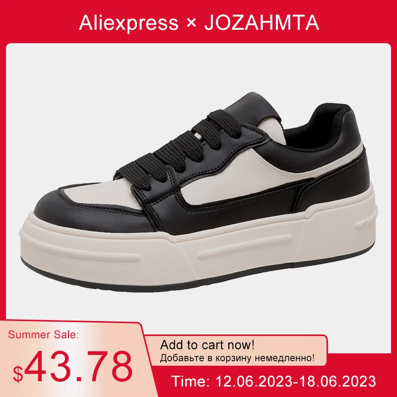 

JOZHAMTA Size 35-40 Women Sneakers Real Leather Casual White Platform Shoes For Women Heels Pumps Walking Girls Student Fashion