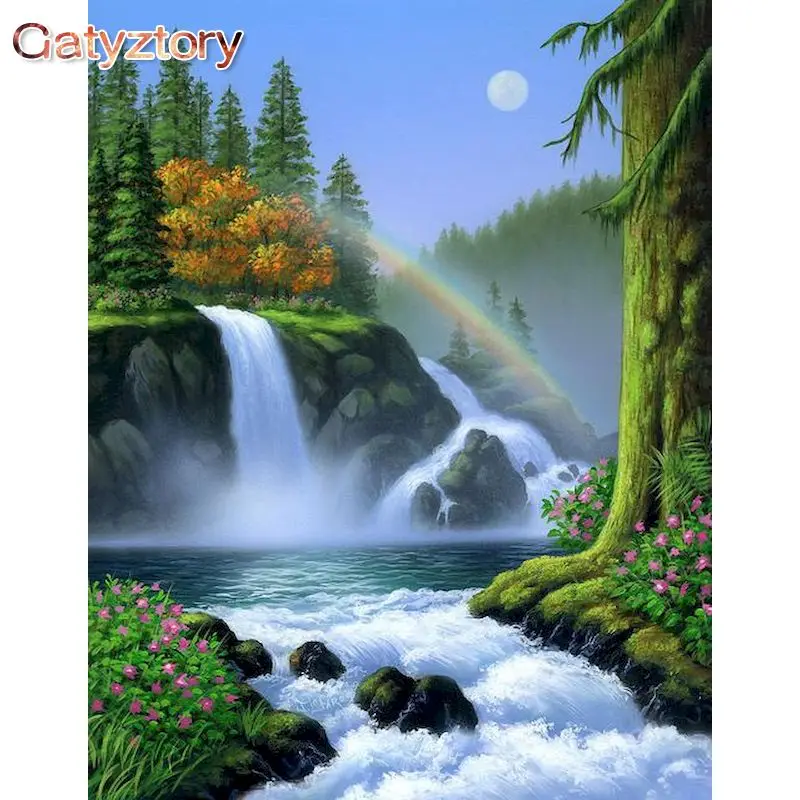 

GATYZTORY DIY Painting By Numbers For Adults Waterfall 60x75cm Picture By Numbers On Canvas Frameless Home Decor Unique Gift