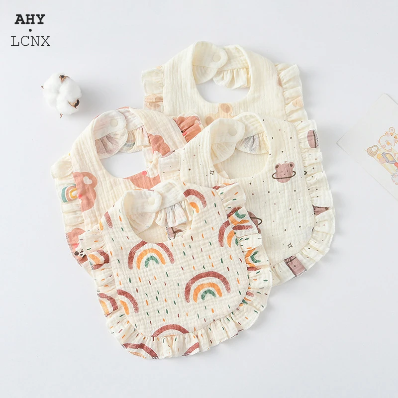 

New Korean Cotton Ruffle Floral Baby Bibs Toddler Feeding Drool Bib Infant Saliva Towel Burp Cloth For Newborn Gauze Kids Bibs