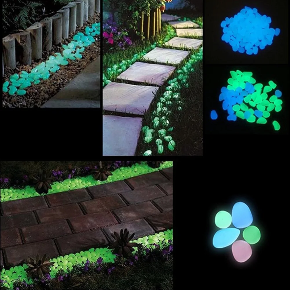 

100pcs Outdoor Yard Luminous Stones Garden Pebbles Glow In Dark Fish Tank Aquarium Decoration Natural Crystals Rock for Walkways
