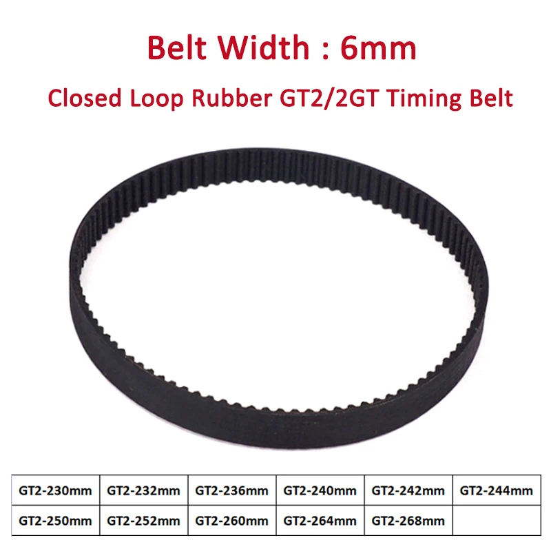 

1-5pcs 2GT/GT2 Timing Belt 230/232/236/240/242/244/250/252/260/264/268 Width 6mm 3D Printer Synchronous Belt Closed Loop Rubber