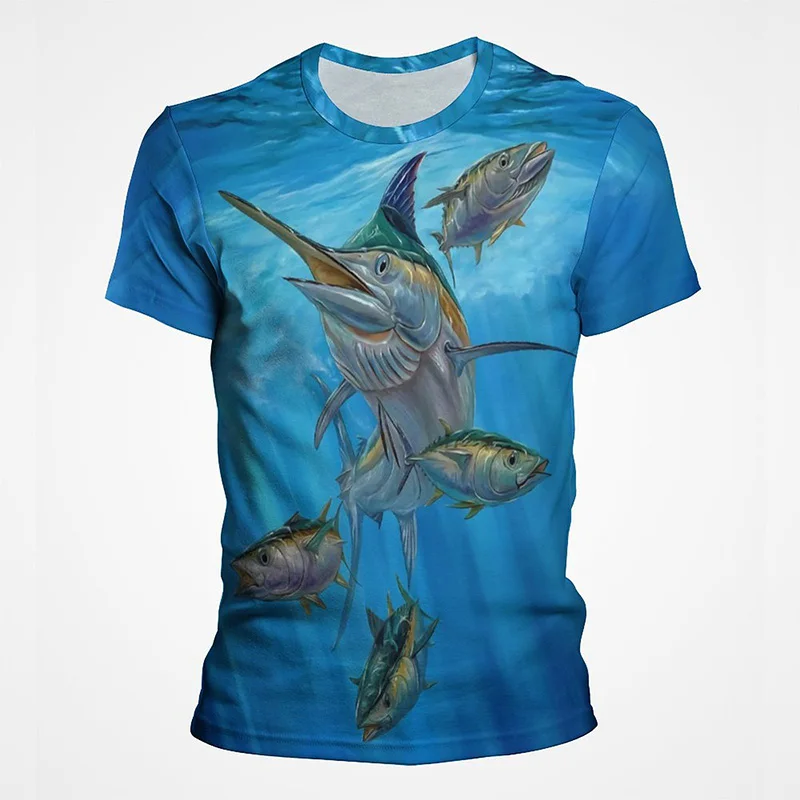 

Summer Cool Men 3D Printed T-Shirt Deep Sea Fish Graphic Casual Fashion Short Sleeve Interesting Trend Breathable Oversize Top