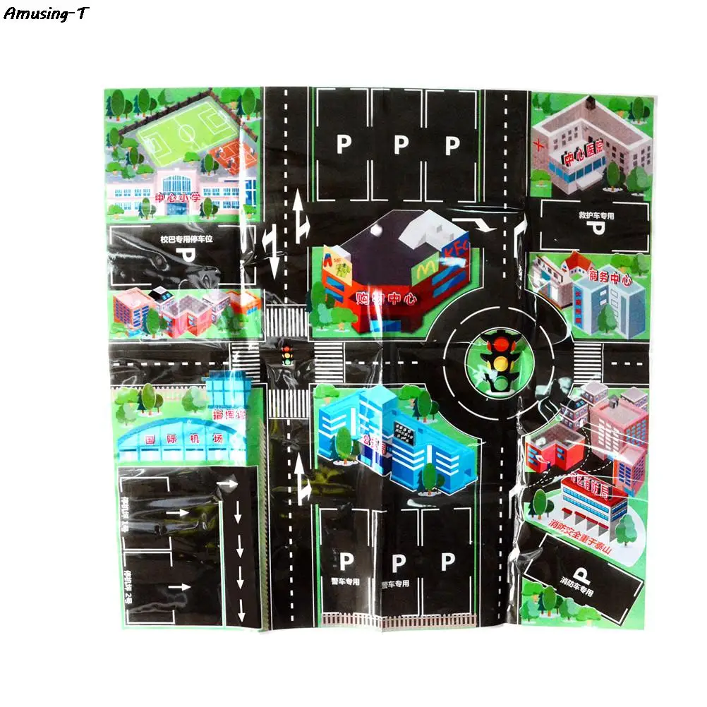 

70 * 70CM Children's Play Mat Carpet for Baby Thick Town City Traffic Baby Crawling mat PVC Climbing Pad Green Road