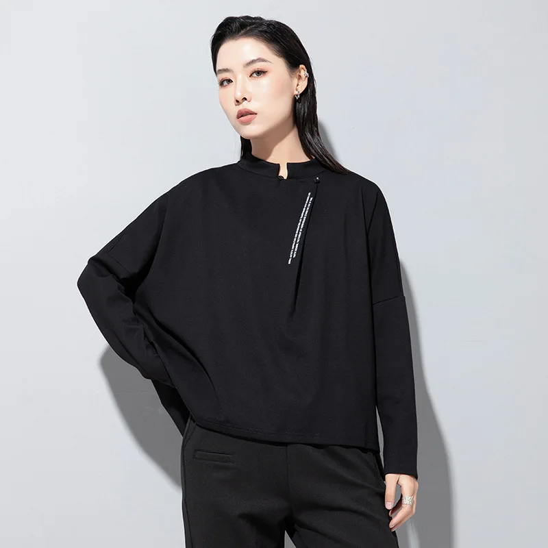 

Spring New Women'S Fashion Brand Personality Street Dark Wind Small Standing Neck Letter Loose T-Shirt Long Sleeve Women'S Top