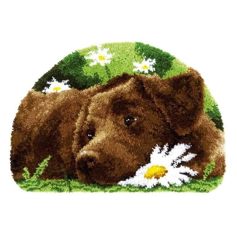 

DIY Latch Hook Rug Kits For Kids Adults, Crochet Kit For Beginners, Rug Making Kits With Printed Canvas, Dog In Flowers