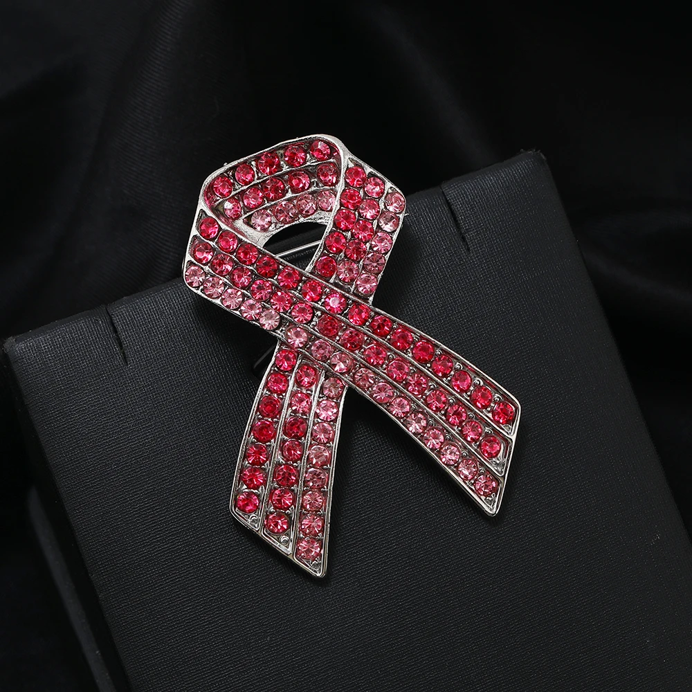 Модные Броши Стразы с розовой лентой значок для информирования о раке груди