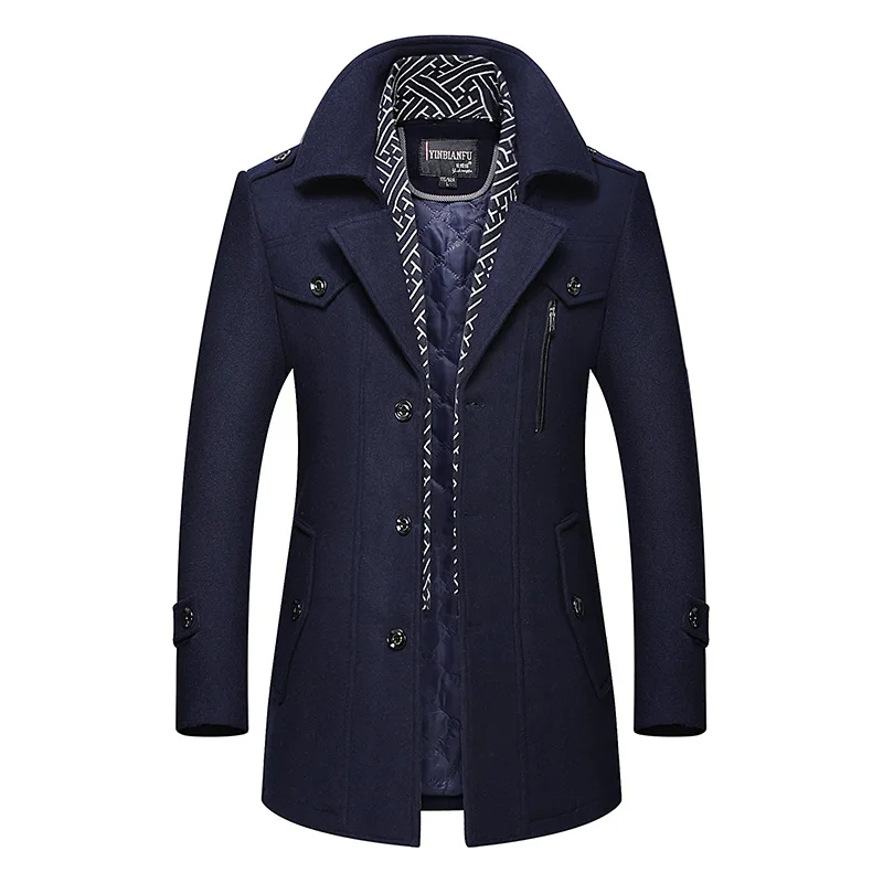 MEN Winter Wool Coat 2020 Men's New Casual Brand Solid Color Wool Blends Woolen Pea Coat Male Trench Coat Overcoat
