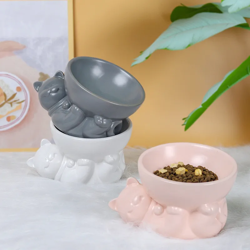 

Миска для кормления домашних животных, мультяшный рисунок кошек, защита шеи и лап, защита от перекручивания, защита от опрокидывания, подходит для кормления питомцев