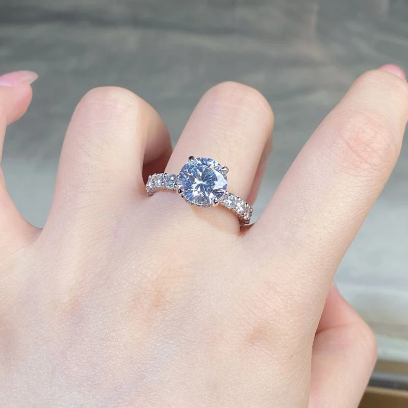 ELSIEUNEE 100% стерлинговое серебро 925 пробы 9 мм круглой огранки 3CT D цвет VVS1 кольца с