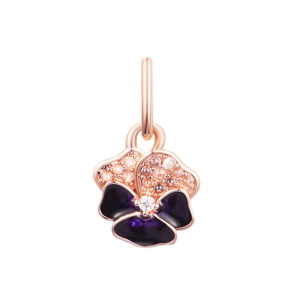 

2022 New Fits Europe Bracelets Deep Purple Pansy Flower Dangle Charms 925 Sterling Silver Beads for Jewelry Making Accessories